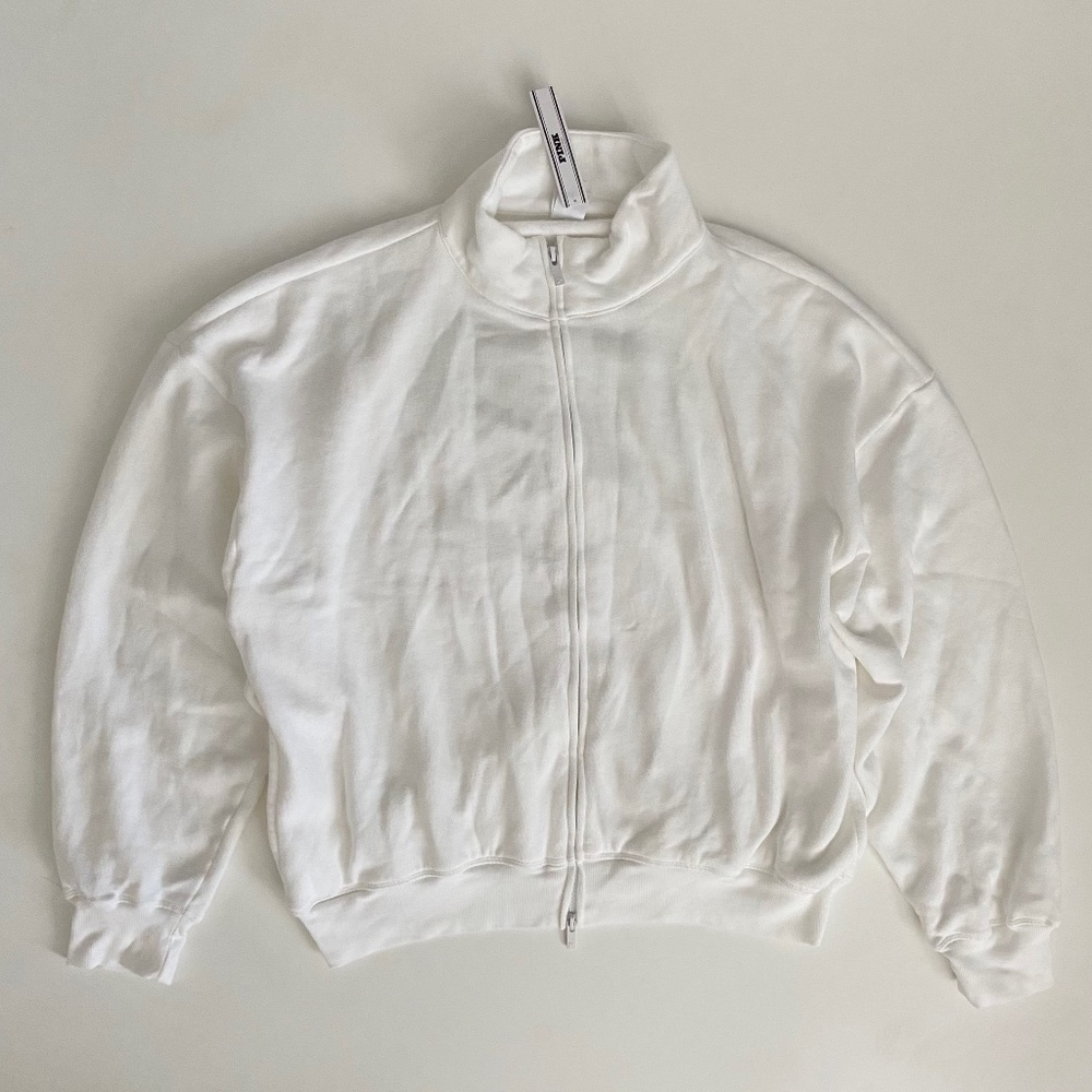 PINK Victoria's Secret Sweater Sweatshirt Full Zip White w/ Green Logo Nwt - Picture 2 of 3
